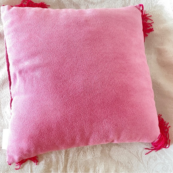 In Stitches Pink 12" Square Pillow "Life is too Short to be Anything but Happy!" - Picture 4 of 6